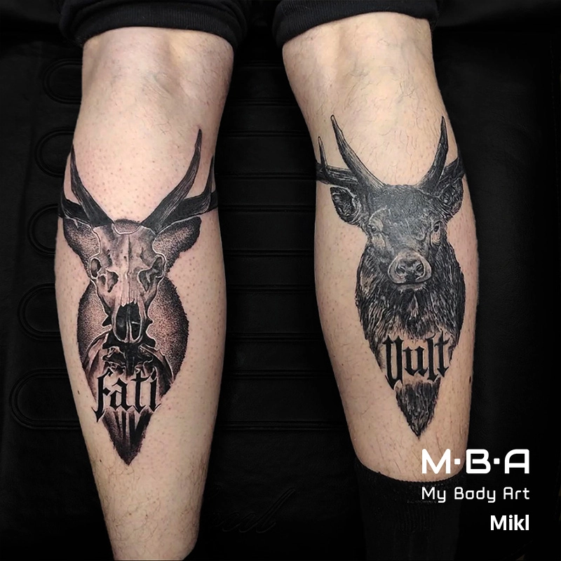 Tatouage skull bison, réalisé par Mikl à MBA - My Body Art Grenoble