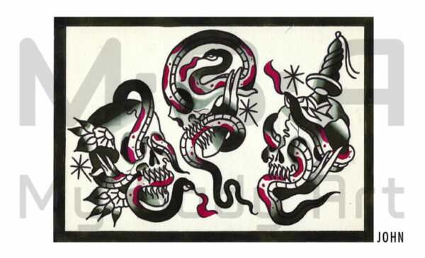 Planche de serpents réalisée par John sur le shop de Lyon.