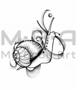 Flash tatouage escargot magique à réaliser avec Doud’Z à MyBody Art à Villeurbanne.  Idée de placement : arrière et avant bras, cuisse, dos, arrière cheville.