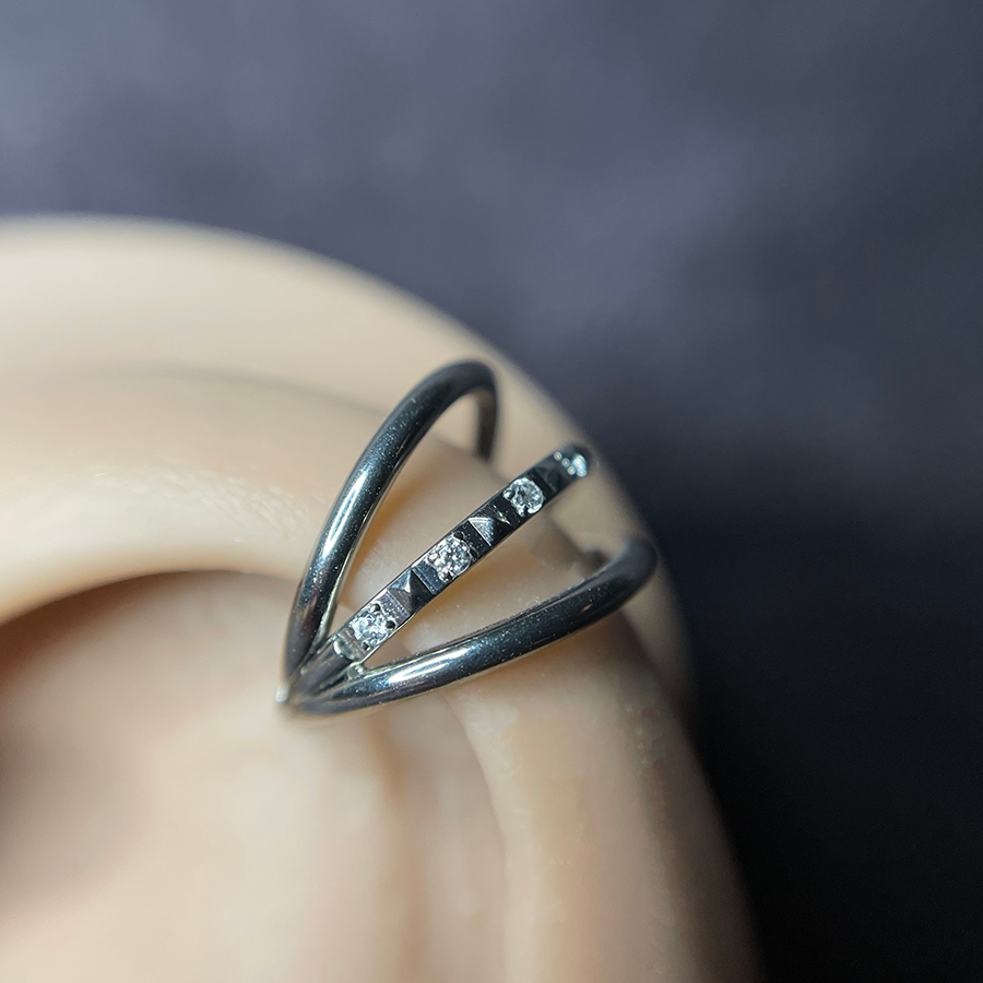 clicker anneau triple rangées et strass avec strass, bijoux pour piercing d'oreille ou pour piercing septum